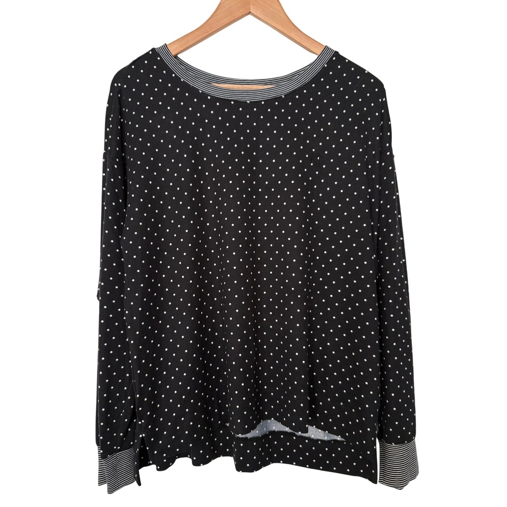 Lauren Ralph Lauren Black Label Polka Dot Long Sleeve Knit Top Black White L